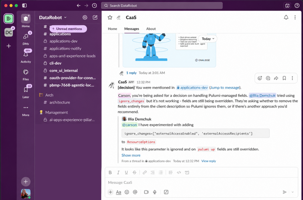 CaaS Slack Screenshot