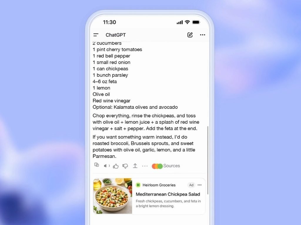Example of ChatGPT Ads during a chat.